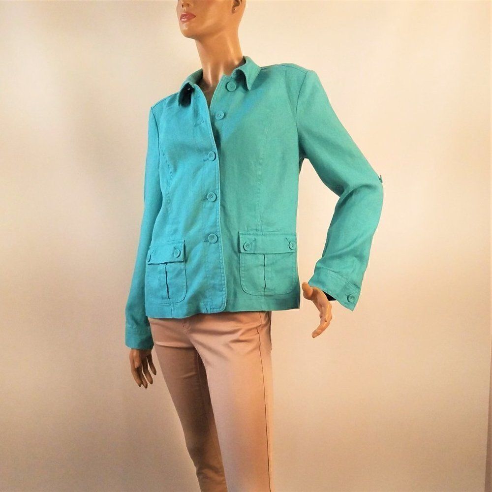 Turquoise Blue Linen Jacket Charter Club - Picture 8 of 10